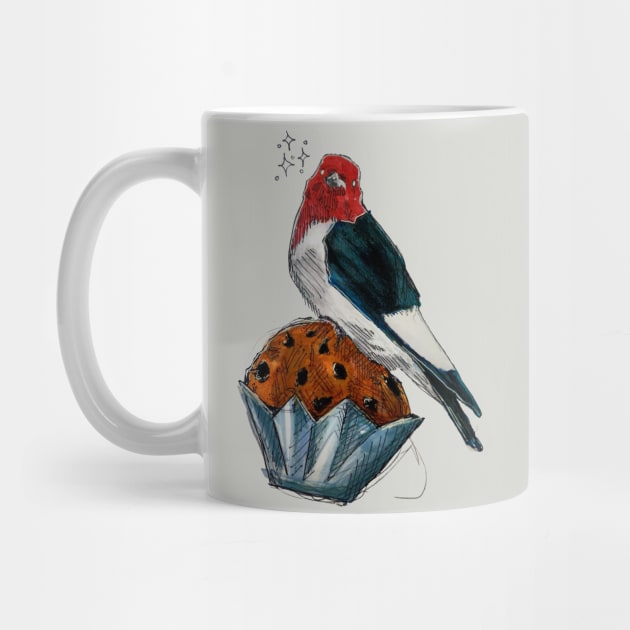 Bakery Birds: Red Headed Woodpecker on Chocolate Chip Muffin by Animal Surrealism